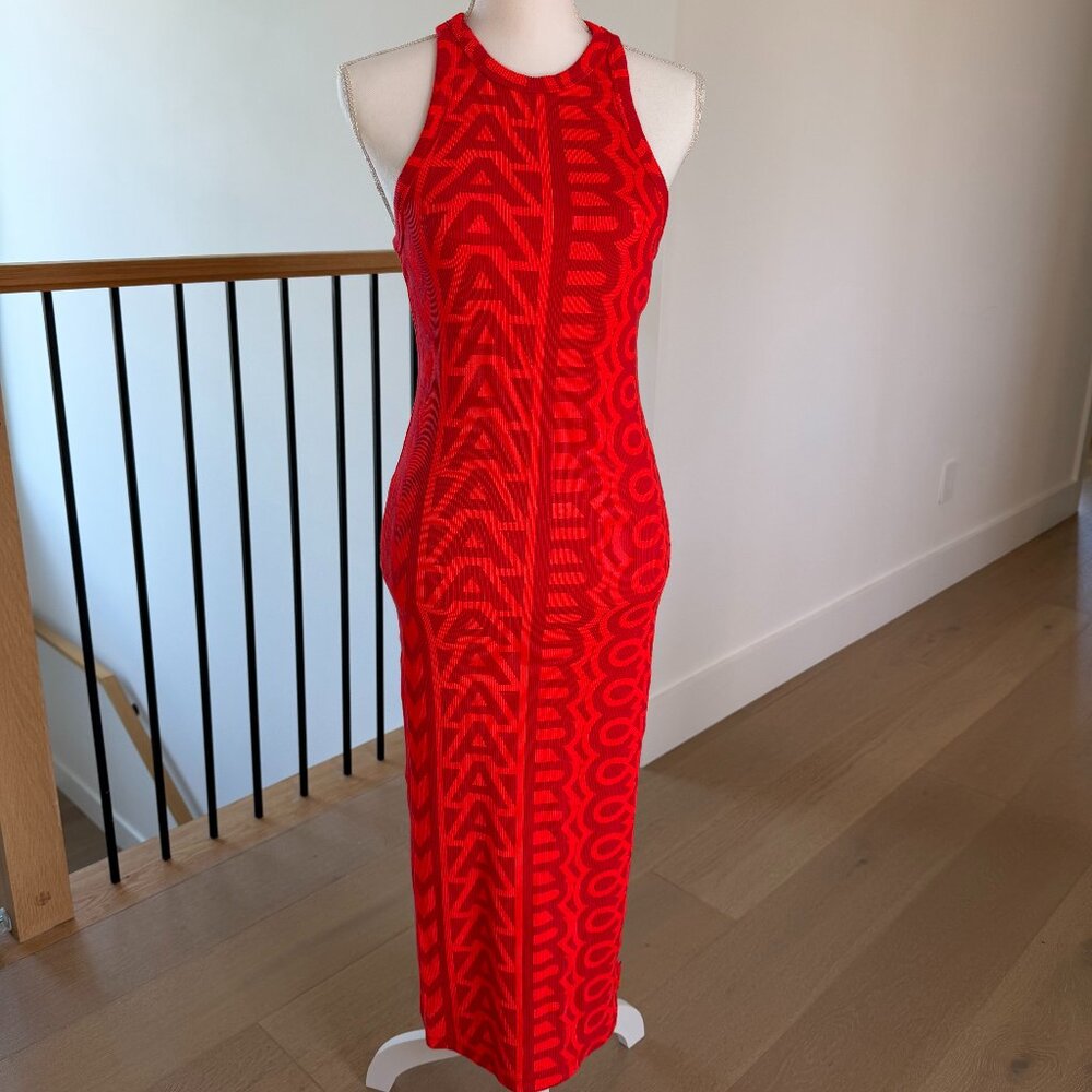 Marc Jacobs Red Orange The Monogram racer rib dress midi
